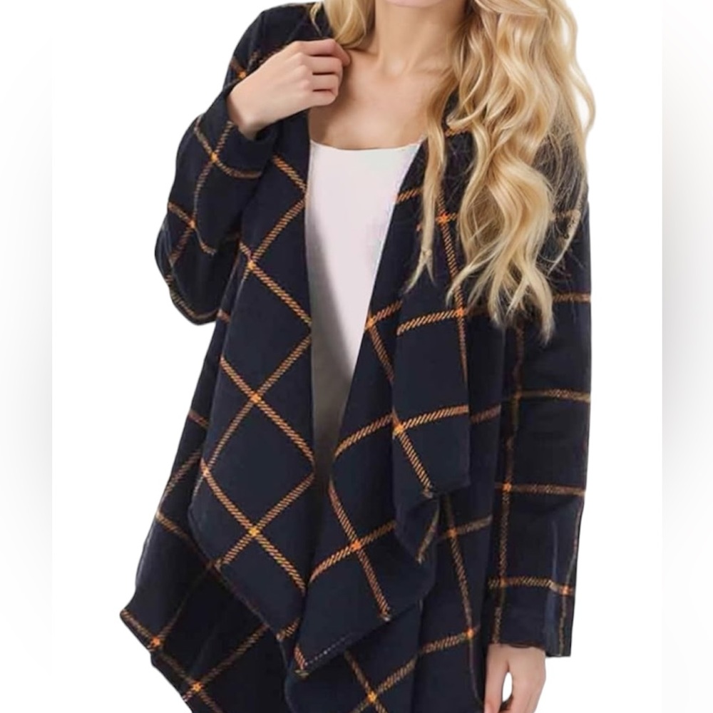 HERS & MINE Plaid Shawl Jacket